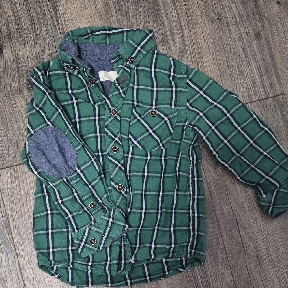 Stylish Green Plaid Kids Button-Down Shirt